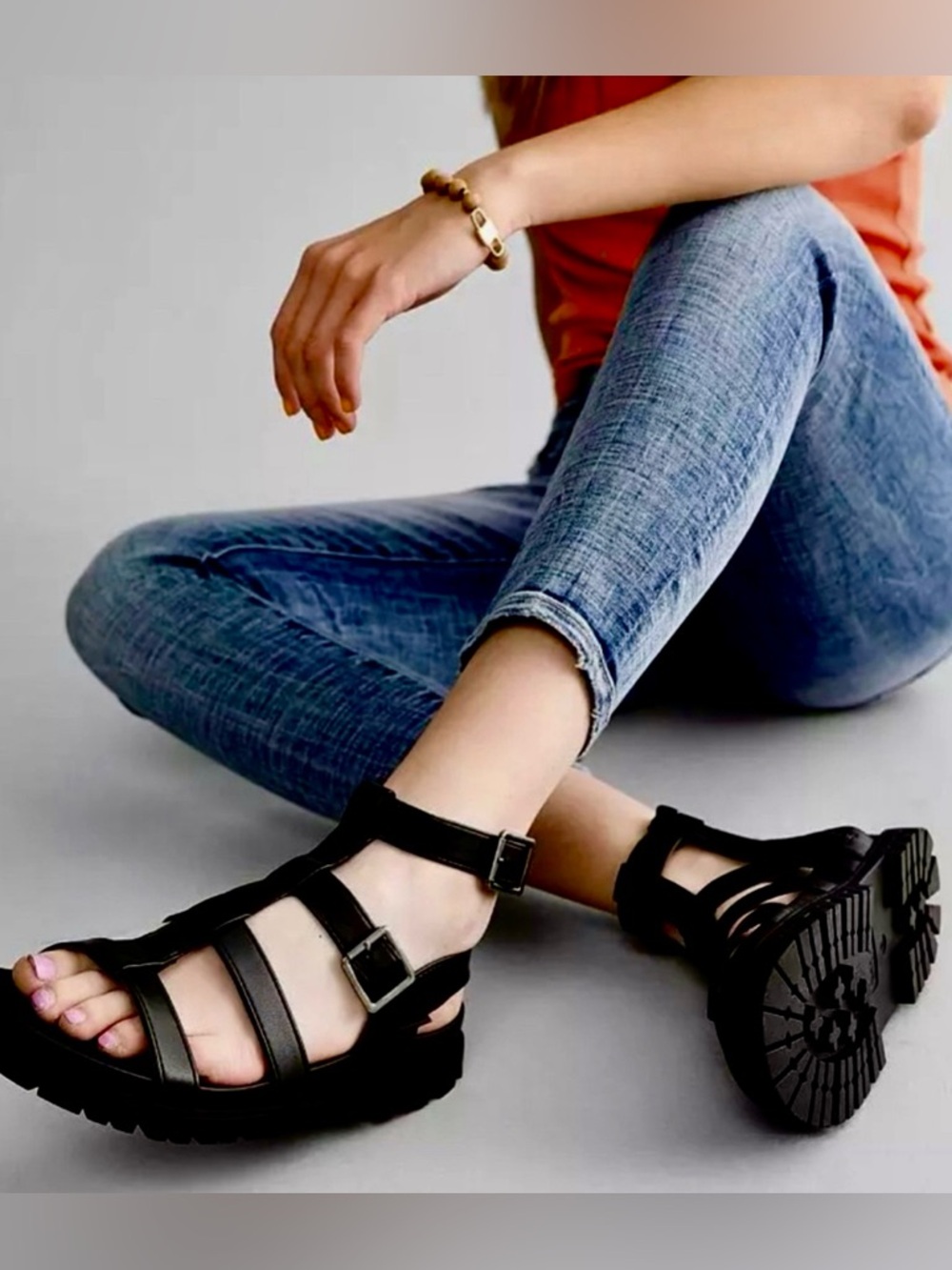 MIA Black Chunky Platform Gladiator Sandals Size 8